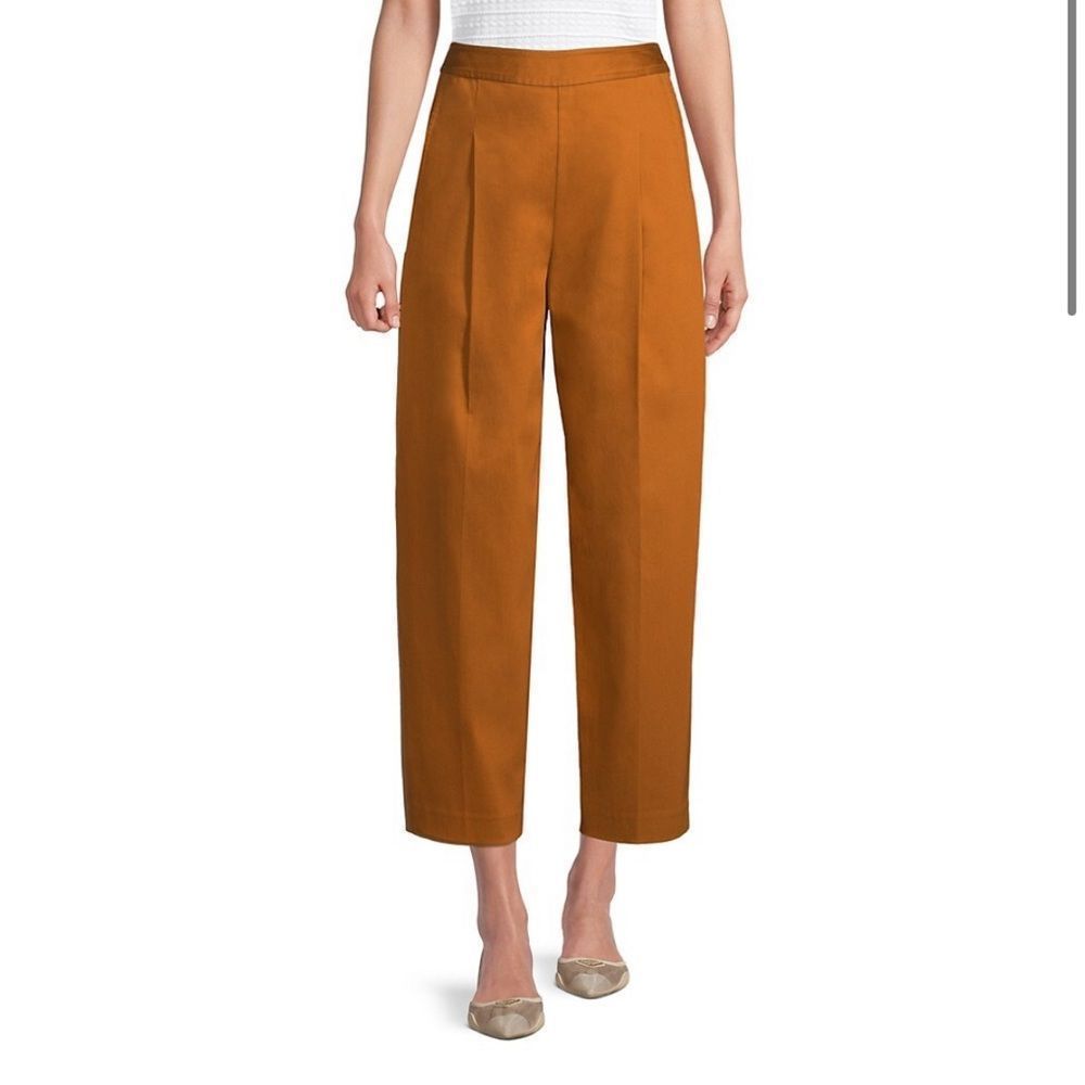 Rebecca Taylor Pleated Stretch Cotton Crop Trousers Pants Work Dress In Toffee